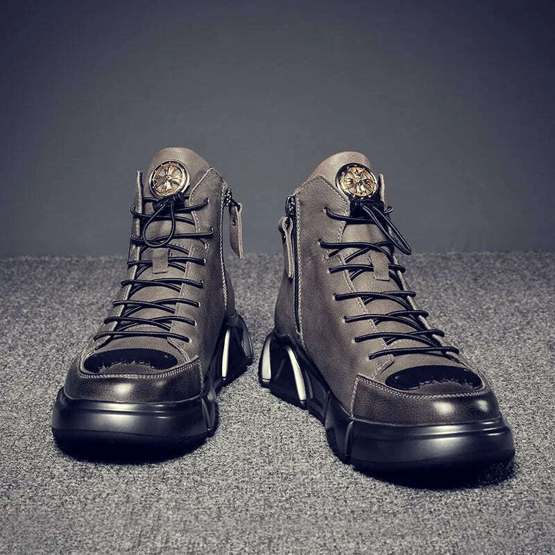 High-top Men's Shoes Leather Men's Ankle Boots 2022 Autumn and Winter New Trend Leather Boots Youth Thick-soled Rider Boots