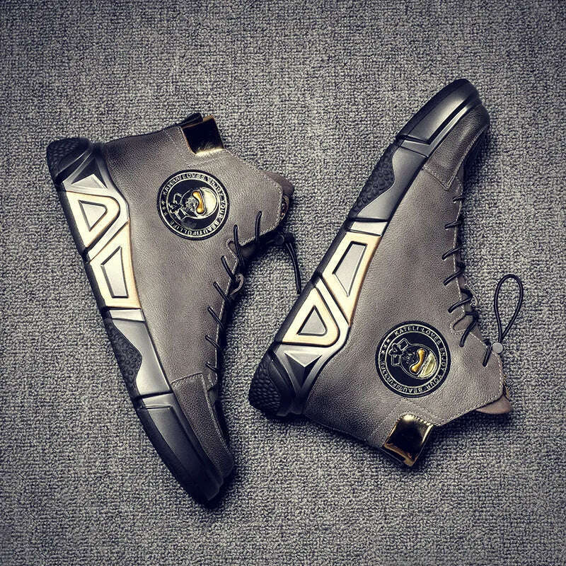 High-top Men's Shoes Leather Men's Ankle Boots 2022 Autumn and Winter New Trend Leather Boots Youth Thick-soled Rider Boots