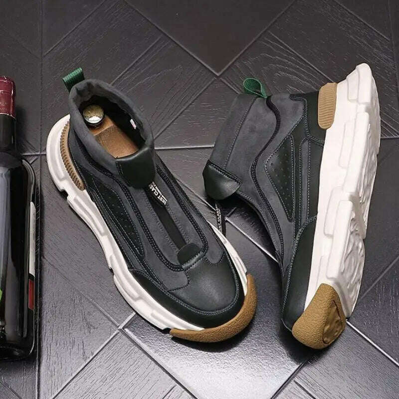 High top men's shoes new personality casual shoes Black retro American boots men's winter platform shoes A01
