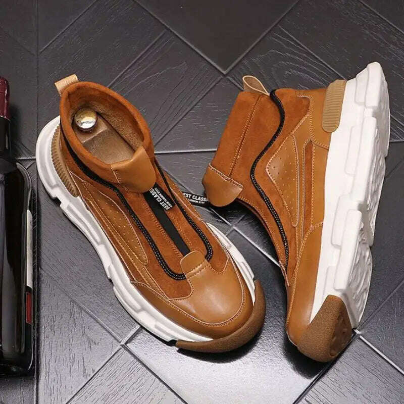 High top men's shoes new personality casual shoes Black retro American boots men's winter platform shoes A01