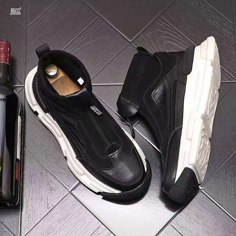 High top men's shoes new personality casual shoes Black retro American boots men's winter platform shoes A01