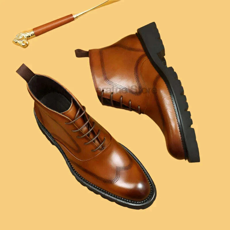HKDQ Fashion Men Vintage Boots Genuine Leather Brand Lace Up Men Ankle Boots Black Brown Mens Chelsea Boots For Work
