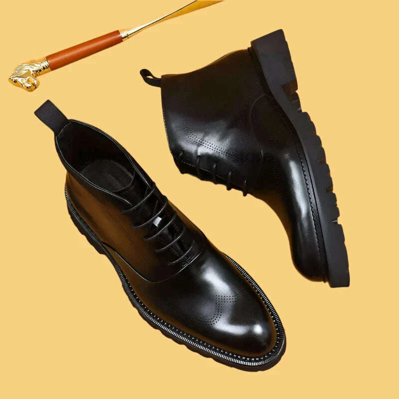 HKDQ Fashion Men Vintage Boots Genuine Leather Brand Lace Up Men Ankle Boots Black Brown Mens Chelsea Boots For Work