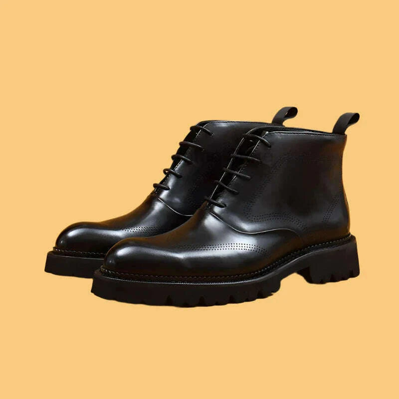 HKDQ Fashion Men Vintage Boots Genuine Leather Brand Lace Up Men Ankle Boots Black Brown Mens Chelsea Boots For Work
