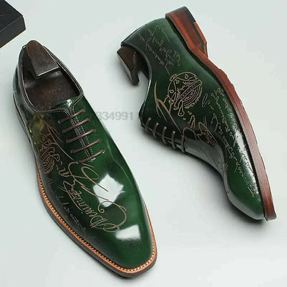 HNXC Size 46 Mens Oxford Shoe Carving Genuine Calf Leather Luxury Brand Lace Up Business Office Brogue Green Dress Shoe For Men