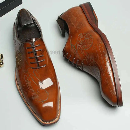 HNXC Size 46 Mens Oxford Shoe Carving Genuine Calf Leather Luxury Brand Lace Up Business Office Brogue Green Dress Shoe For Men