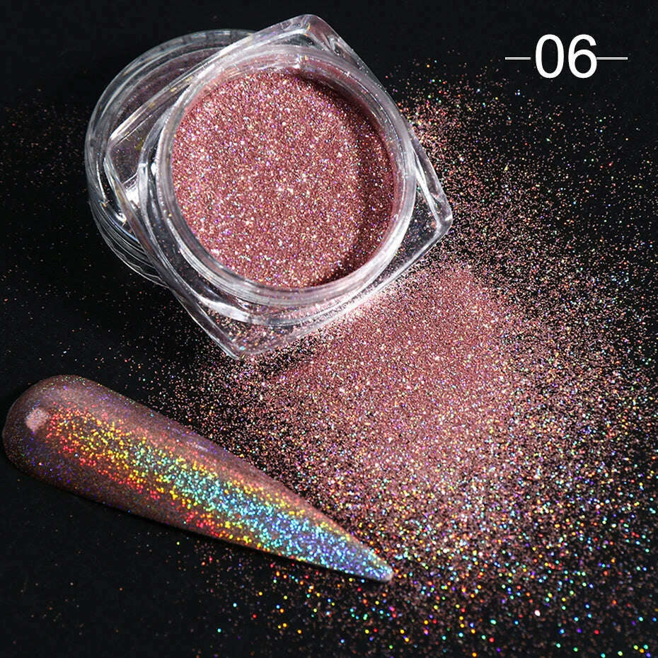Holographic Solid Mirror Nail Glitter Laser Metallic Rubbing Dust Chrome Powder Shinning Manicure Decoration Pigment CHLF01-07-1