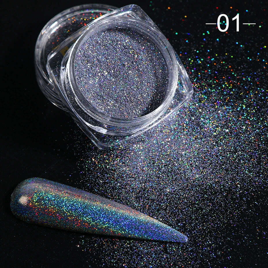 Holographic Solid Mirror Nail Glitter Laser Metallic Rubbing Dust Chrome Powder Shinning Manicure Decoration Pigment CHLF01-07-1
