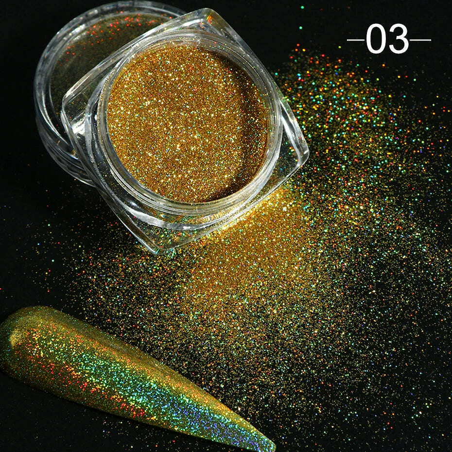 Holographic Solid Mirror Nail Glitter Laser Metallic Rubbing Dust Chrome Powder Shinning Manicure Decoration Pigment CHLF01-07-1