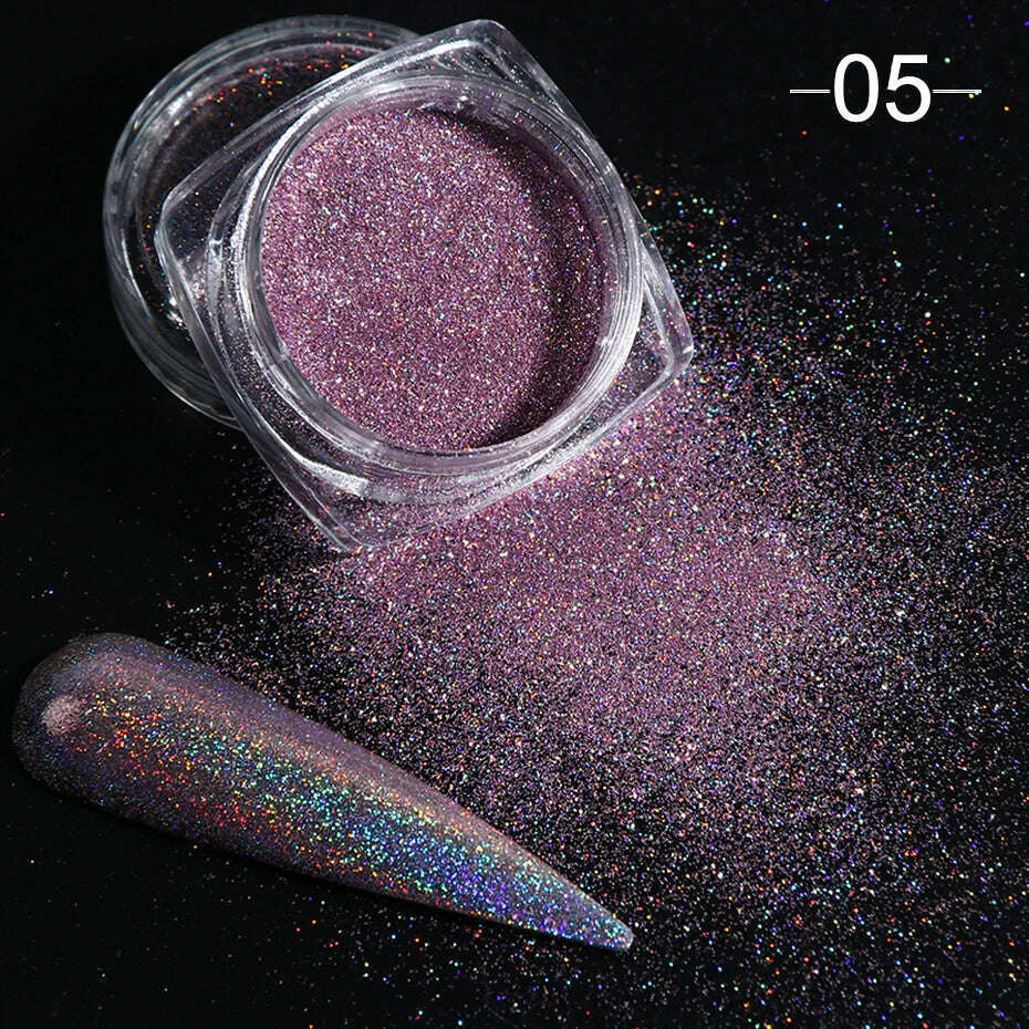 Holographic Solid Mirror Nail Glitter Laser Metallic Rubbing Dust Chrome Powder Shinning Manicure Decoration Pigment CHLF01-07-1