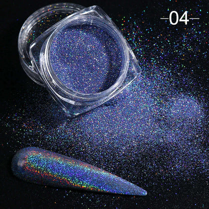Holographic Solid Mirror Nail Glitter Laser Metallic Rubbing Dust Chrome Powder Shinning Manicure Decoration Pigment CHLF01-07-1