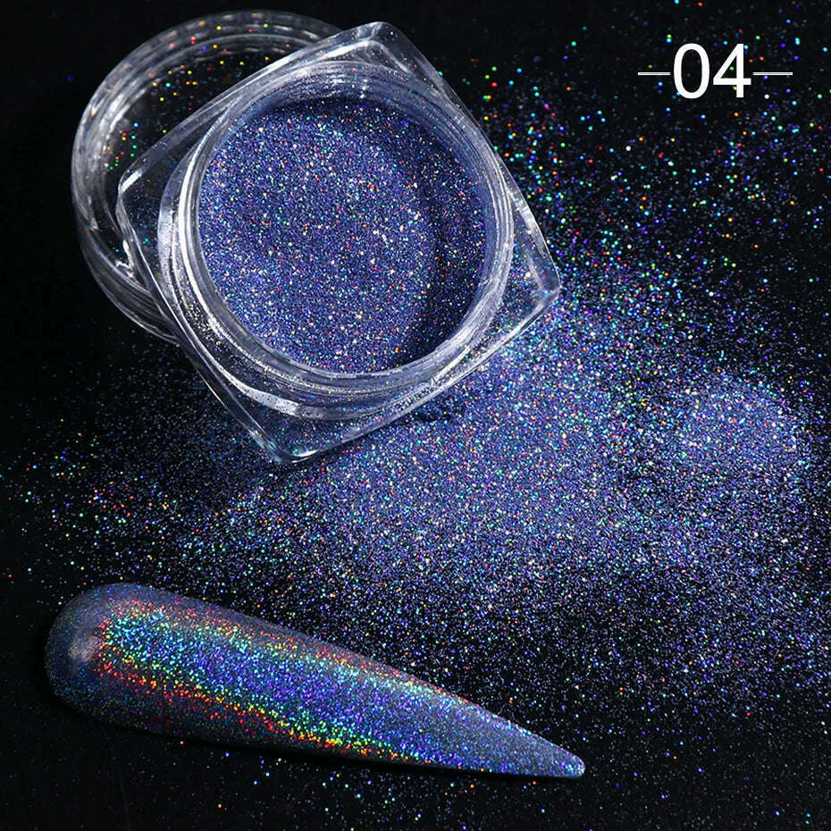 Holographic Solid Mirror Nail Glitter Laser Metallic Rubbing Dust Chrome Powder Shinning Manicure Decoration Pigment CHLF01-07-1