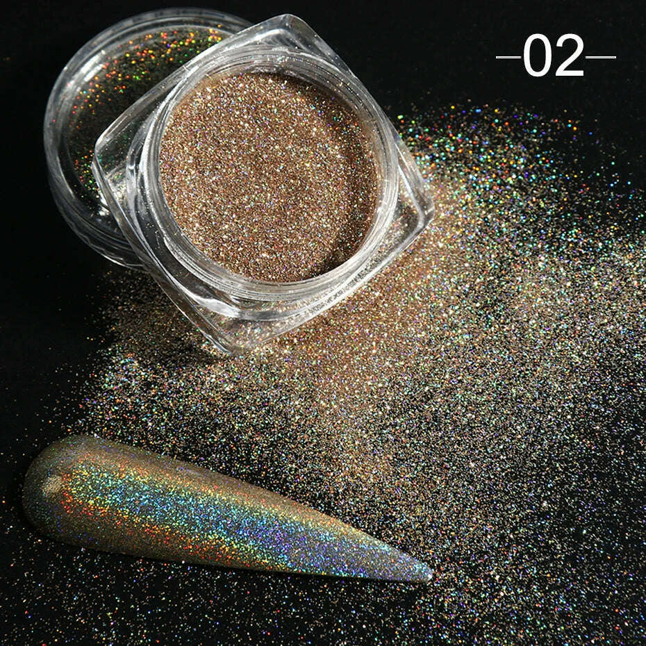 Holographic Solid Mirror Nail Glitter Laser Metallic Rubbing Dust Chrome Powder Shinning Manicure Decoration Pigment CHLF01-07-1