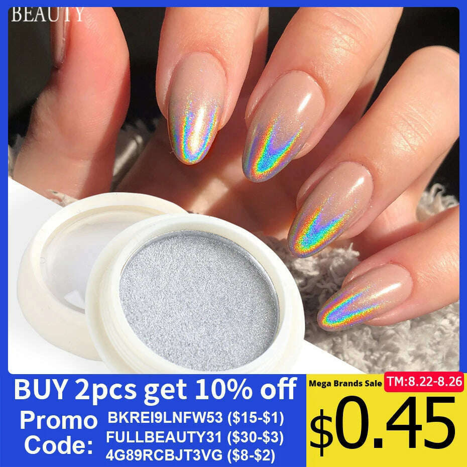Holographic Solid Mirror Nail Glitter Laser Metallic Rubbing Dust Chrome Powder Shinning Manicure Decoration Pigment CHLF01-07-1
