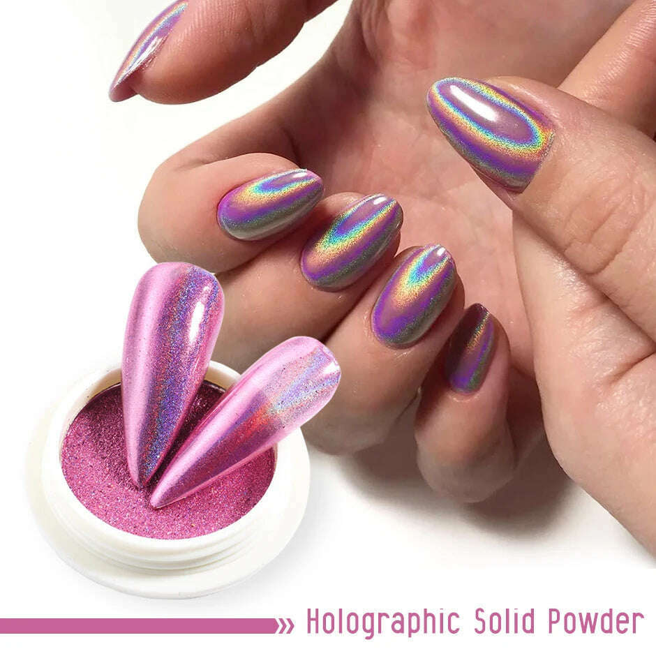 Holographic Solid Mirror Nail Glitter Laser Metallic Rubbing Dust Chrome Powder Shinning Manicure Decoration Pigment CHLF01-07-1