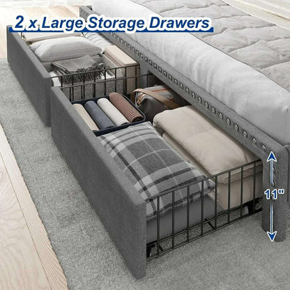 home.King Size Bed Frame with Storage and Headboard, Upholstered King Bed Frame with Storage, Grey King Bed Frame