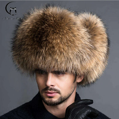 Hot high-end luxury fur hat Men's fox fur hat Lei Feng cap ear cap fur necessary hat Real fur hat 100% Sheepskin top fox hat