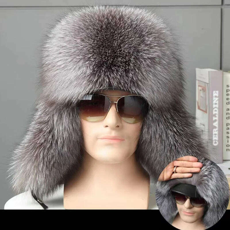 Hot high-end luxury fur hat Men's fox fur hat Lei Feng cap ear cap fur necessary hat Real fur hat 100% Sheepskin top fox hat