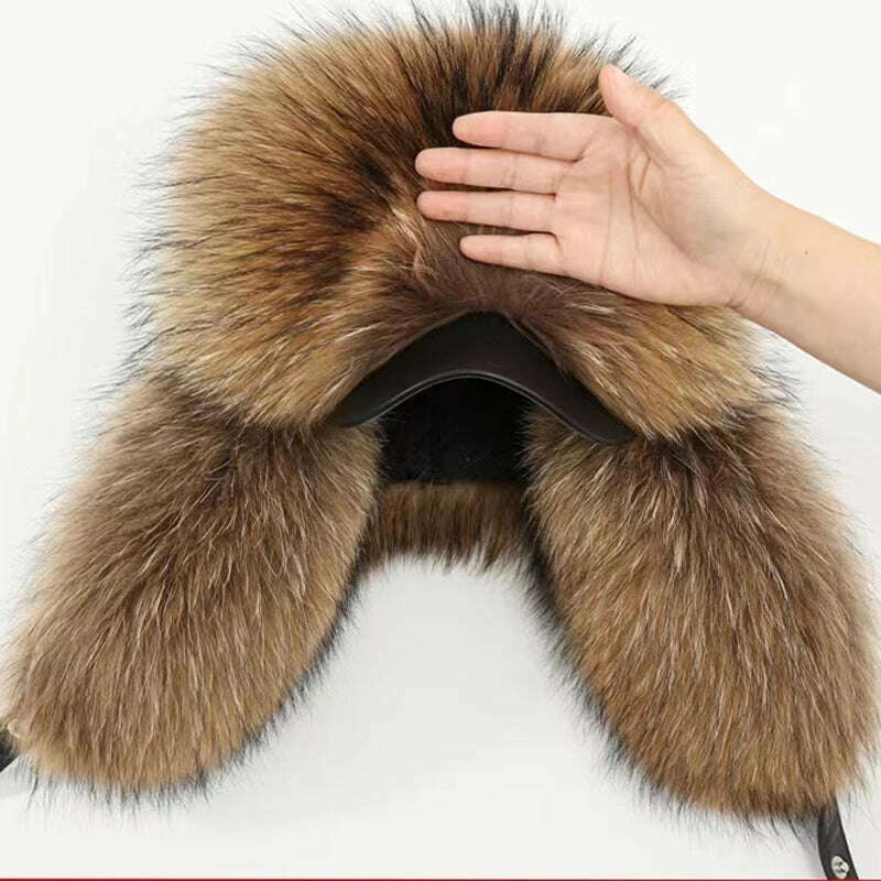 Hot high-end luxury fur hat Men's fox fur hat Lei Feng cap ear cap fur necessary hat Real fur hat 100% Sheepskin top fox hat