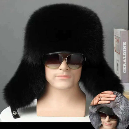 Hot high-end luxury fur hat Men's fox fur hat Lei Feng cap ear cap fur necessary hat Real fur hat 100% Sheepskin top fox hat
