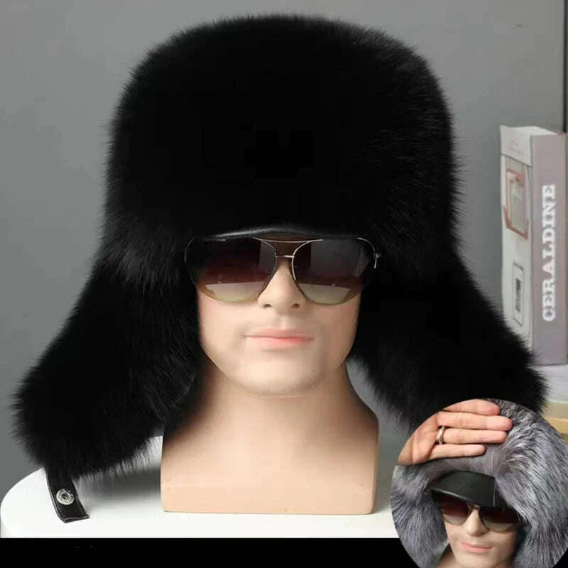 Hot high-end luxury fur hat Men's fox fur hat Lei Feng cap ear cap fur necessary hat Real fur hat 100% Sheepskin top fox hat