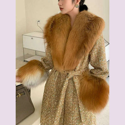 Hot Sale High-end Wool Coat Thick Imitation Fox Fur Quilted Suit  Casacos De Inverno Feminino 2024 Long Winter Jacket Women