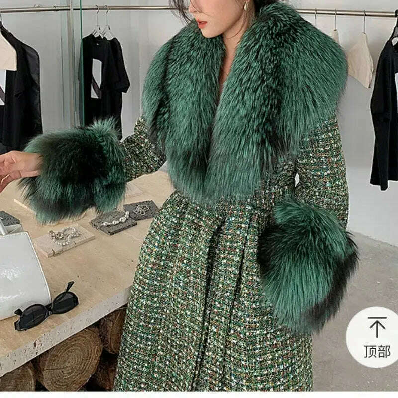 Hot Sale High-end Wool Coat Thick Imitation Fox Fur Quilted Suit  Casacos De Inverno Feminino 2024 Long Winter Jacket Women