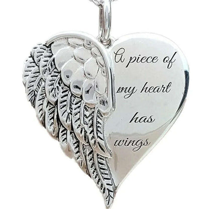 Hot Sale Women Necklace Letter A Piece Of My Heart Has Wings Gold Silver Alloy Love Heart Wings Pendant Feather Angel Necklaces