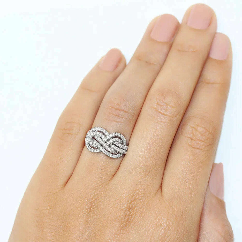 Huitan 2023 New Woman Ring Twist Infinite Shape Crystal Cubic Zirconia Rings Exquisite Female Wedding Bands Fashion Jewelry Bulk
