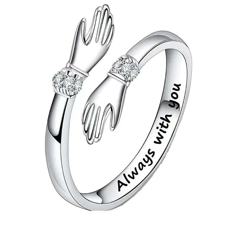 Huitan Love Hug Rings Adjustable Opening Rings for Women Silver Color/Gold Color Fashion Resizable Accessories Creative Jewelry