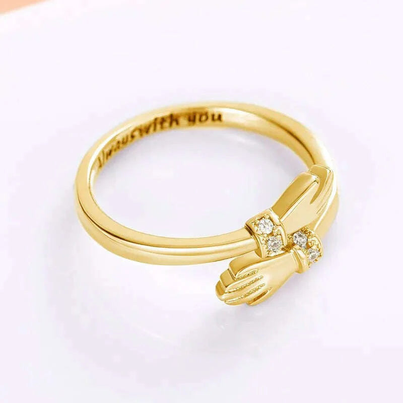 Huitan Love Hug Rings Adjustable Opening Rings for Women Silver Color/Gold Color Fashion Resizable Accessories Creative Jewelry