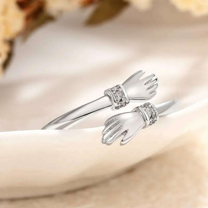 Huitan Love Hug Rings Adjustable Opening Rings for Women Silver Color/Gold Color Fashion Resizable Accessories Creative Jewelry