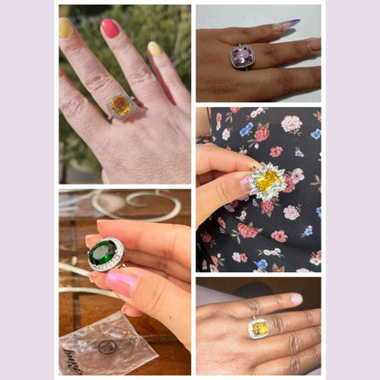 Huitan Personality Big Pink Cubic Zirconia Wedding Rings for Women Romantic Bridal Marriage Ceremony Party Rings Fashion Jewelry