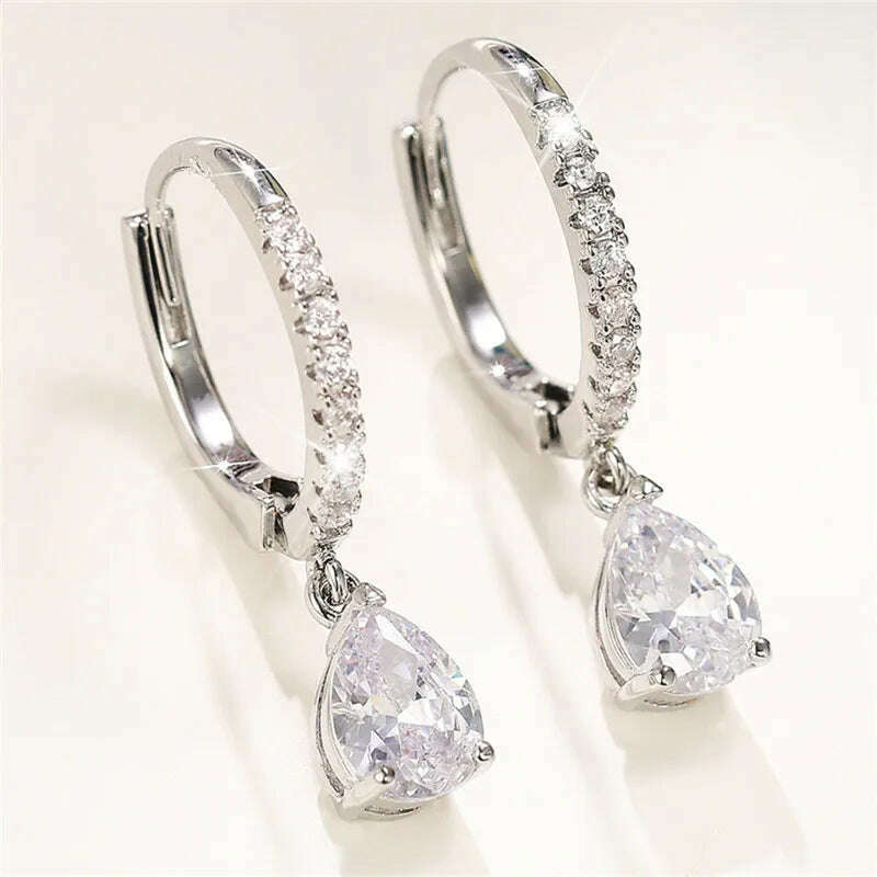 Huitan Simple Classic Square/Heart/Pear Cubic Zirconia Dangle Earrings for Women Timeless Style Wedding Trend Eternity Jewelry