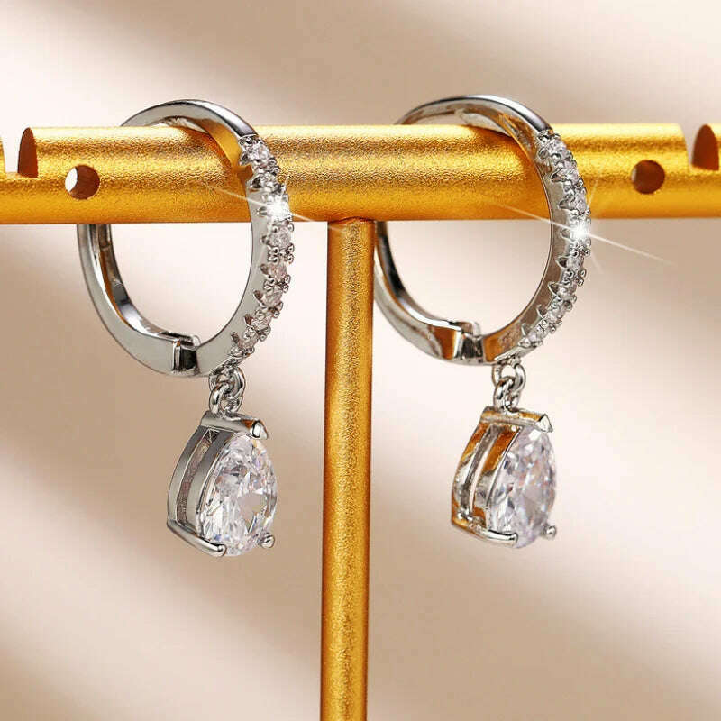 Huitan Simple Classic Square/Heart/Pear Cubic Zirconia Dangle Earrings for Women Timeless Style Wedding Trend Eternity Jewelry