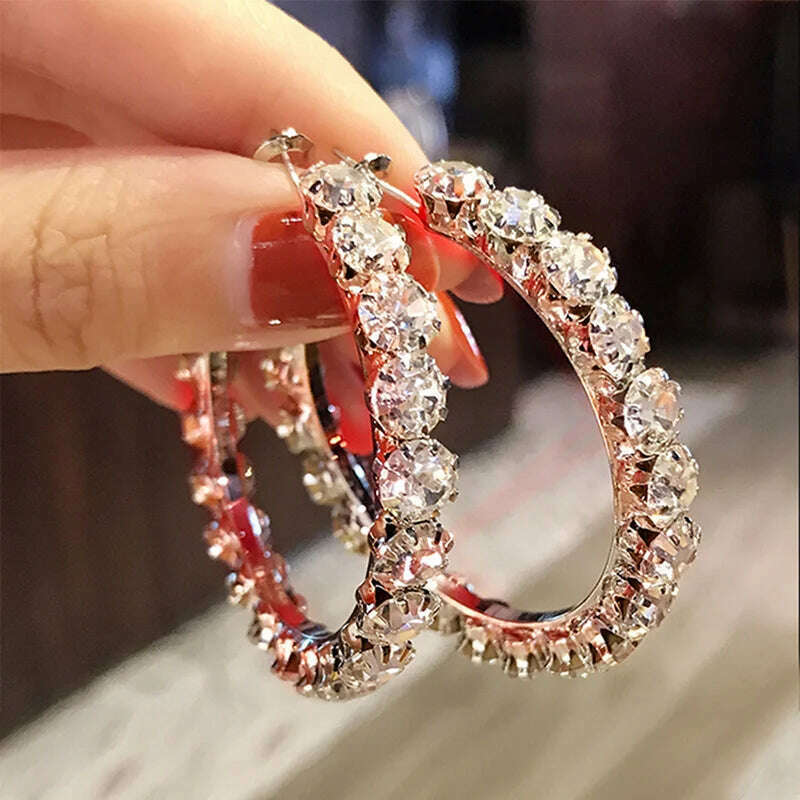 Huitan Trendy Micro Paved Cubic Zircon Big Hoop Earrings For Women Elegant Female Jewelry Shiny Accessories For Party