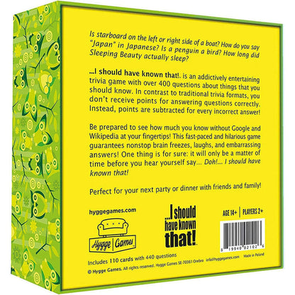 I should have known that! Card Game Green board game 110 cards with more than 400 questions about things that you should know