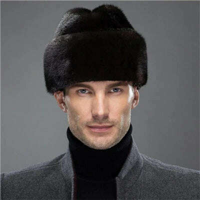IANLAN French Mens Full-pelt Mink Bomber Hats Real Mink Fur Earmuffs Hats Solid Winter Outdoor Warm Hats IL00237