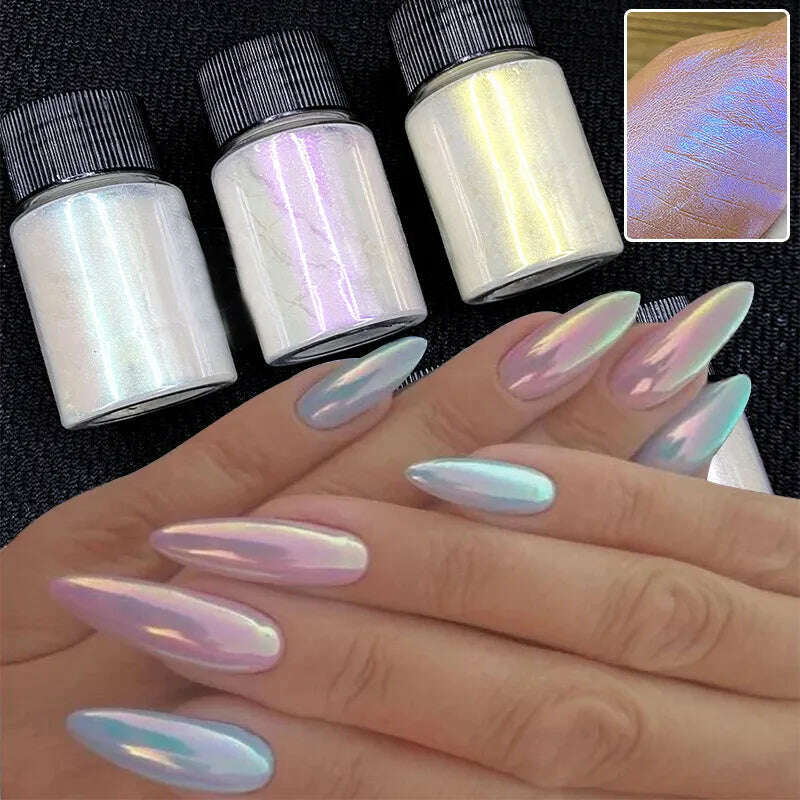 Ice Muscle Aurora Neon Glitter Mirror Nail Powder Pigment Pearl Nail Art Glitter Dust Chrome Aurora Blue Manicure Holographic
