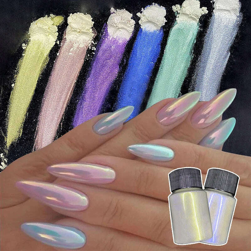 Ice Muscle Aurora Neon Glitter Mirror Nail Powder Pigment Pearl Nail Art Glitter Dust Chrome Aurora Blue Manicure Holographic