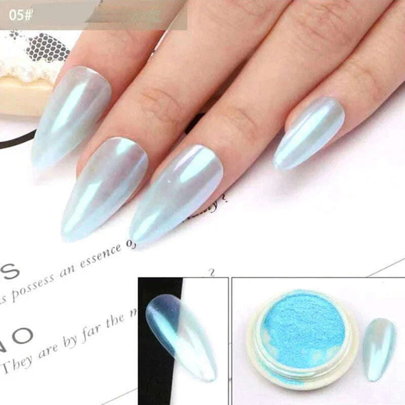 Ice Muscle Aurora Neon Glitter Mirror Nail Powder Pigment Pearl Nail Art Glitter Dust Chrome Aurora Blue Manicure Holographic