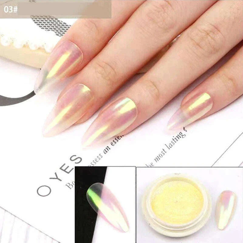 Ice Muscle Aurora Neon Glitter Mirror Nail Powder Pigment Pearl Nail Art Glitter Dust Chrome Aurora Blue Manicure Holographic