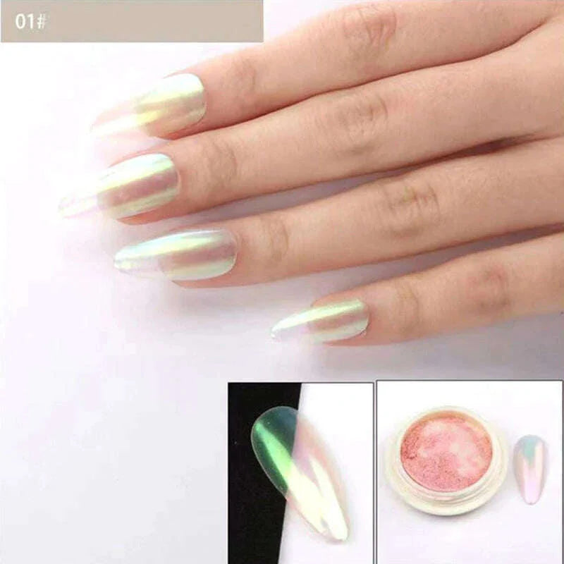 Ice Muscle Aurora Neon Glitter Mirror Nail Powder Pigment Pearl Nail Art Glitter Dust Chrome Aurora Blue Manicure Holographic