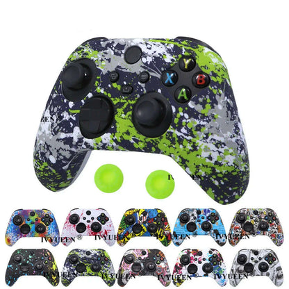 IVYUEEN for XBox Series S X Wireless Controller Water Transfer Printing Protective Silicone Case Skin with Thumb Stick Grip Caps
