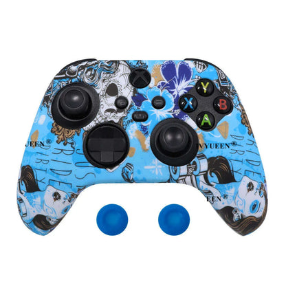 IVYUEEN for XBox Series S X Wireless Controller Water Transfer Printing Protective Silicone Case Skin with Thumb Stick Grip Caps