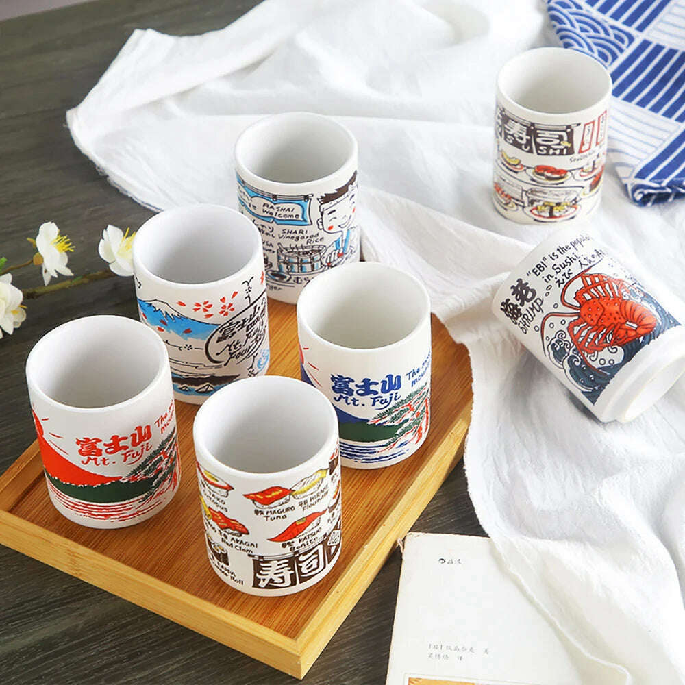 Japanese Impression Ceramic Mugs 300ml Tea Wine Sushi Sake Cup Funny Family Restaurant Decoration Travel Gift for Friends