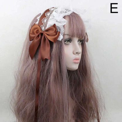 Japanese Lace Bow Ribbon Lolita Headdress Sweet Headband Cute Hair Clips Soft Headpiece Girl Anime Cosplay Hair Accessories