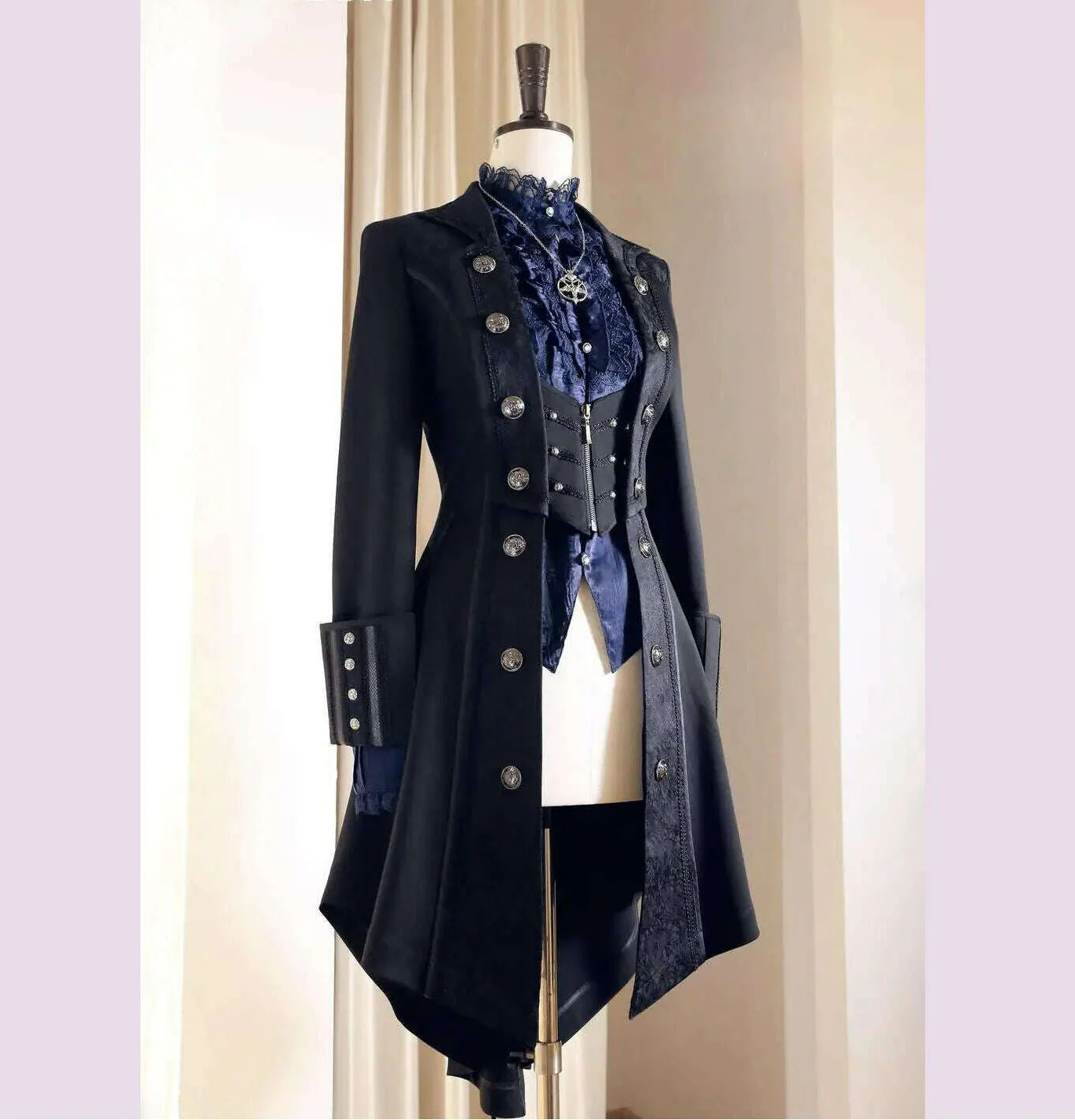 Japanese Retro Dark Long Trench Coat British Style Gothic Handsome Knight Outfit Lolita Sweet Long-sleeved Slimming Jacket