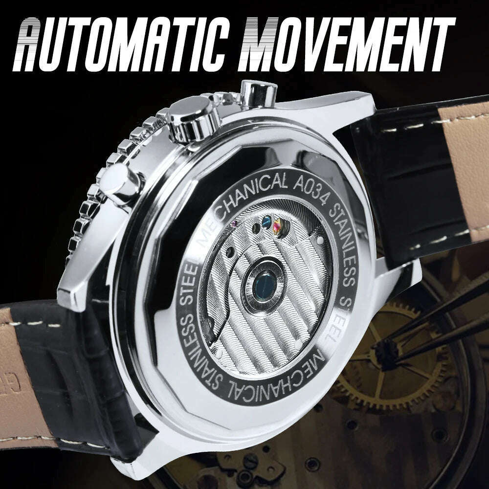 JARAGAR 034 brand tourbillon men's fully automatic mechanical watches waterproof leather strap mechanical watch for men