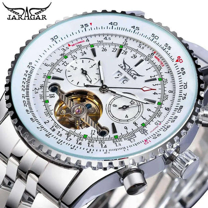 JARAGAR 034 brand tourbillon men's fully automatic mechanical watches waterproof leather strap mechanical watch for men